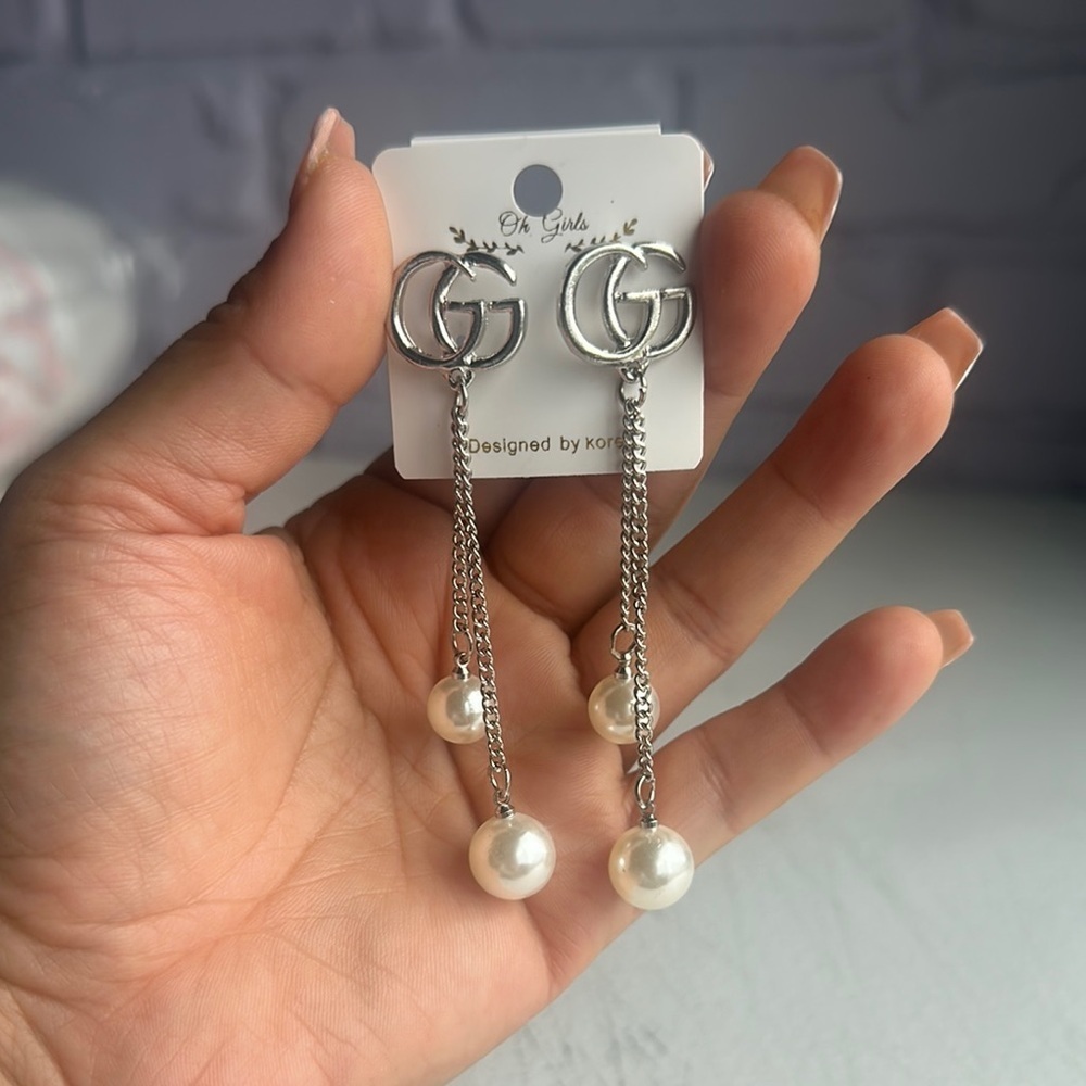 NEW stainless steel Silver Pearl Drop Earrings new